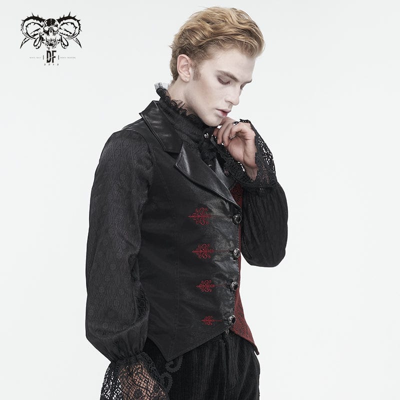 DEVIL FASHION Men's Gothic Contrast Color Embossed Feather Waistcoat