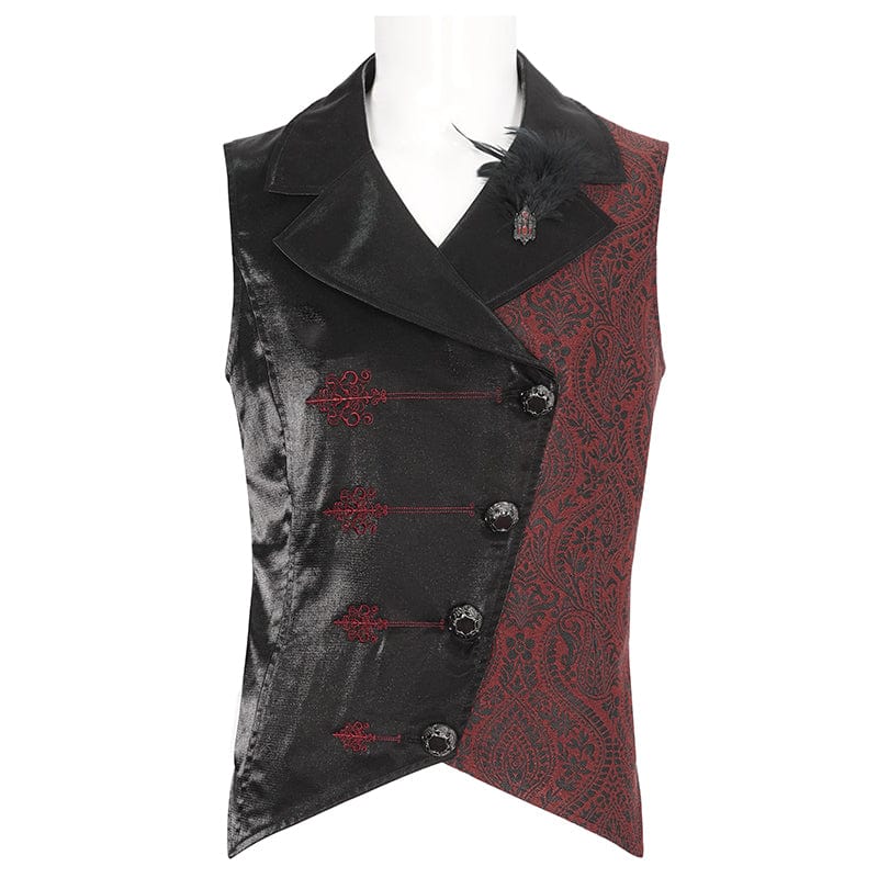DEVIL FASHION Men's Gothic Contrast Color Embossed Feather Waistcoat