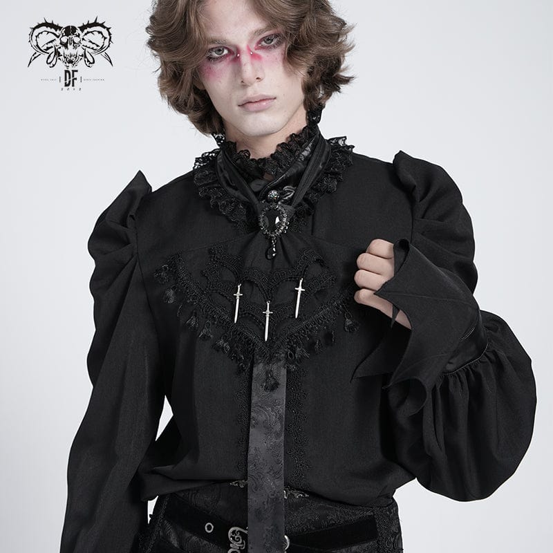 DEVIL FASHION Men's Gothic Cross Embroidered Tassel Necktie