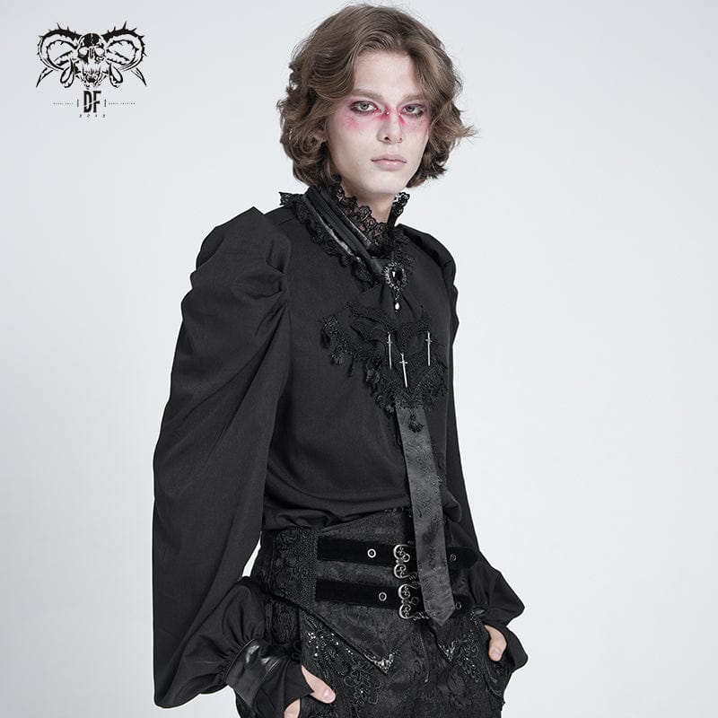 DEVIL FASHION Men's Gothic Cross Embroidered Tassel Necktie