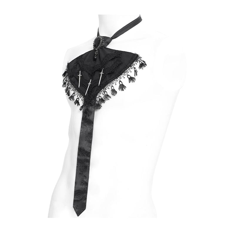 DEVIL FASHION Men's Gothic Cross Embroidered Tassel Necktie