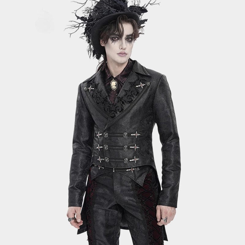 DEVIL FASHION Men's Gothic Double-Breasted Notched Lapel Cross Jacket