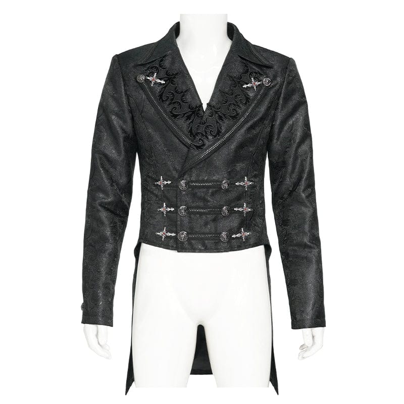 DEVIL FASHION Men's Gothic Double-Breasted Notched Lapel Cross Jacket