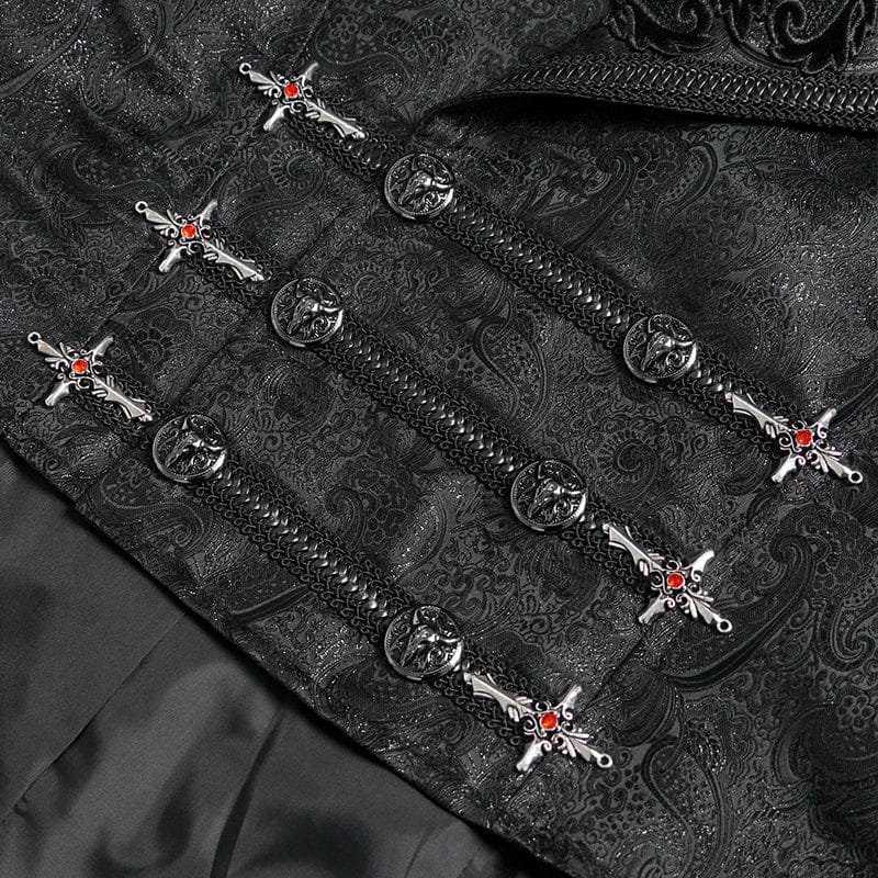DEVIL FASHION Men's Gothic Double-Breasted Notched Lapel Cross Jacket