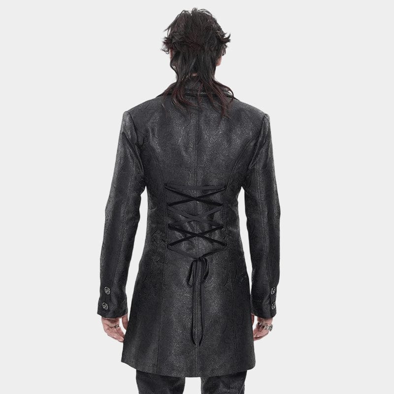 DEVIL FASHION Men's Gothic Double-Breasted Notched Lapel Cross Jacket