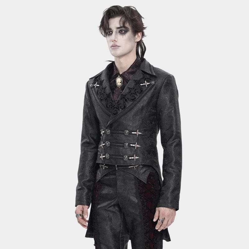 DEVIL FASHION Men's Gothic Double-Breasted Notched Lapel Cross Jacket