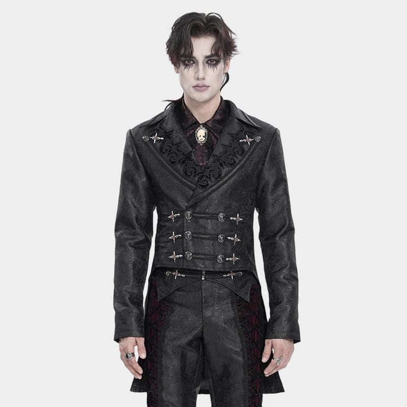 DEVIL FASHION Men's Gothic Double-Breasted Notched Lapel Cross Jacket