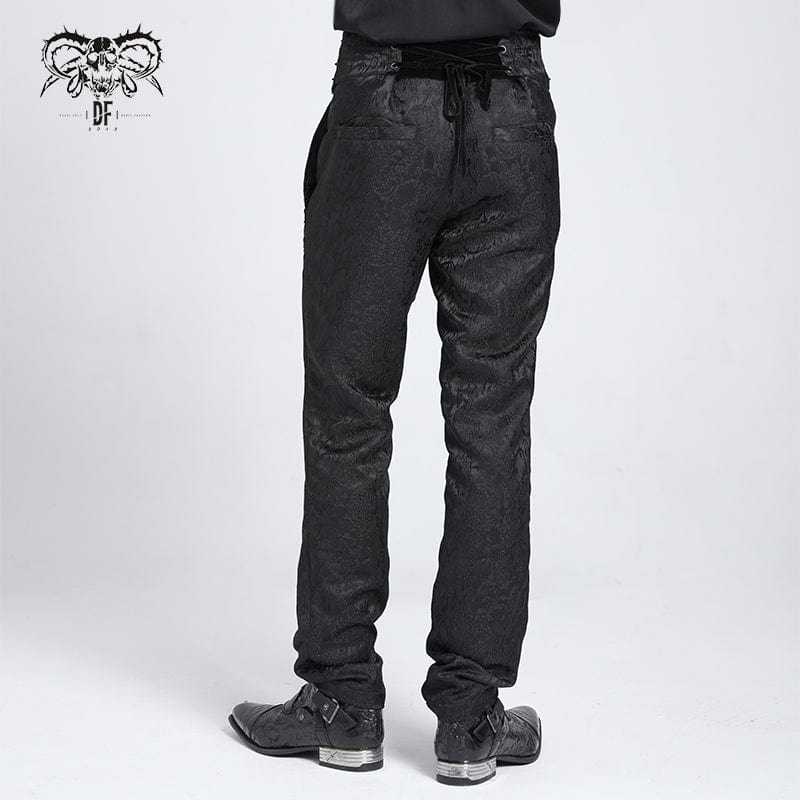DEVIL FASHION Men's Gothic Double Buckles High-waisted Suit Pants