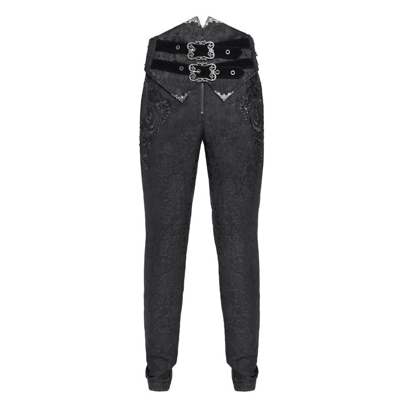DEVIL FASHION Men's Gothic Double Buckles High-waisted Suit Pants