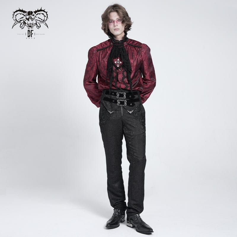 DEVIL FASHION Men's Gothic Double Buckles High-waisted Suit Pants