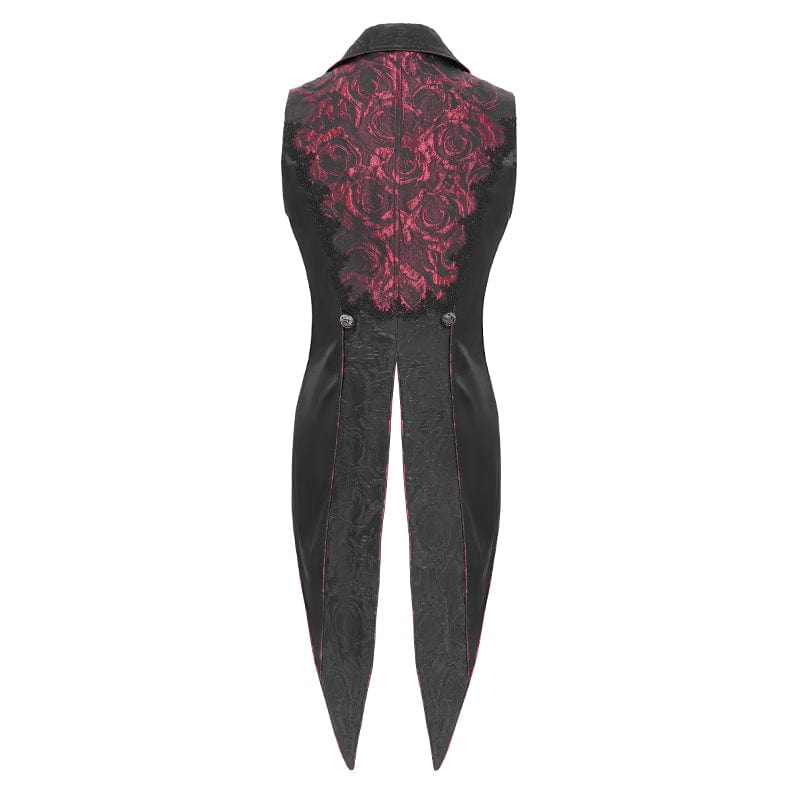 DEVIL FASHION Men's Gothic Double Color Rose Swallow-tailed Waistcoat