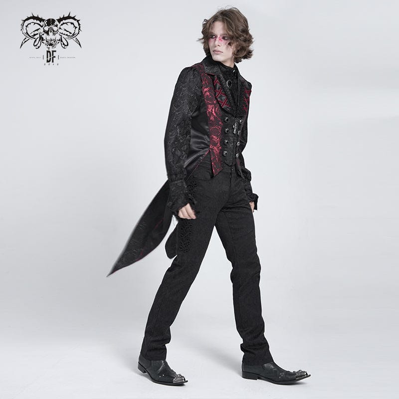 DEVIL FASHION Men's Gothic Double Color Rose Swallow-tailed Waistcoat