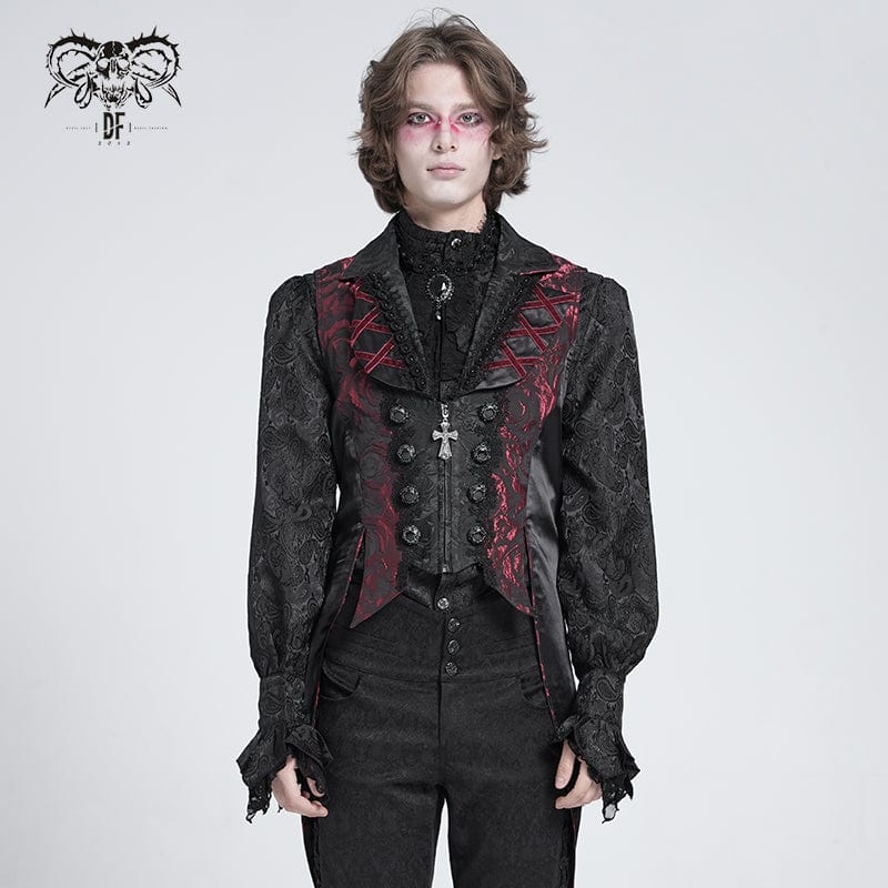 DEVIL FASHION Men's Gothic Double Color Rose Swallow-tailed Waistcoat