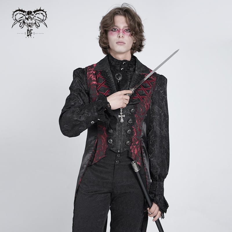 DEVIL FASHION Men's Gothic Double Color Rose Swallow-tailed Waistcoat