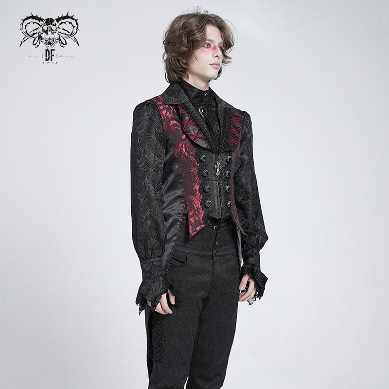 DEVIL FASHION Men's Gothic Double Color Rose Swallow-tailed Waistcoat