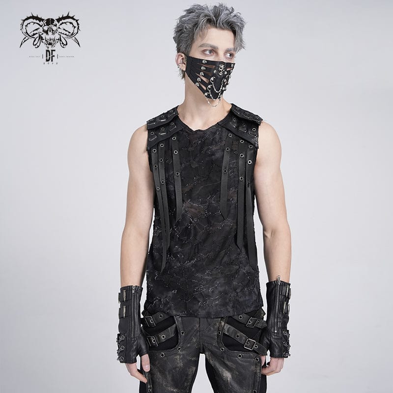 DEVIL FASHION Men's Gothic Eyelet Strap Distressed Vest