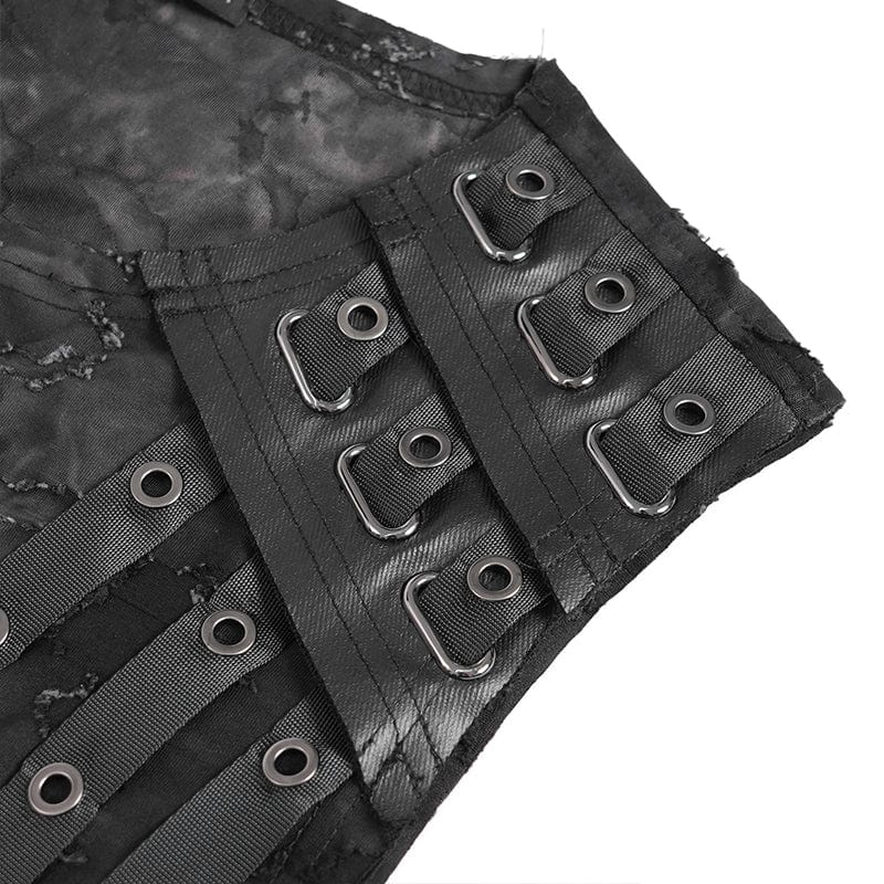DEVIL FASHION Men's Gothic Eyelet Strap Distressed Vest