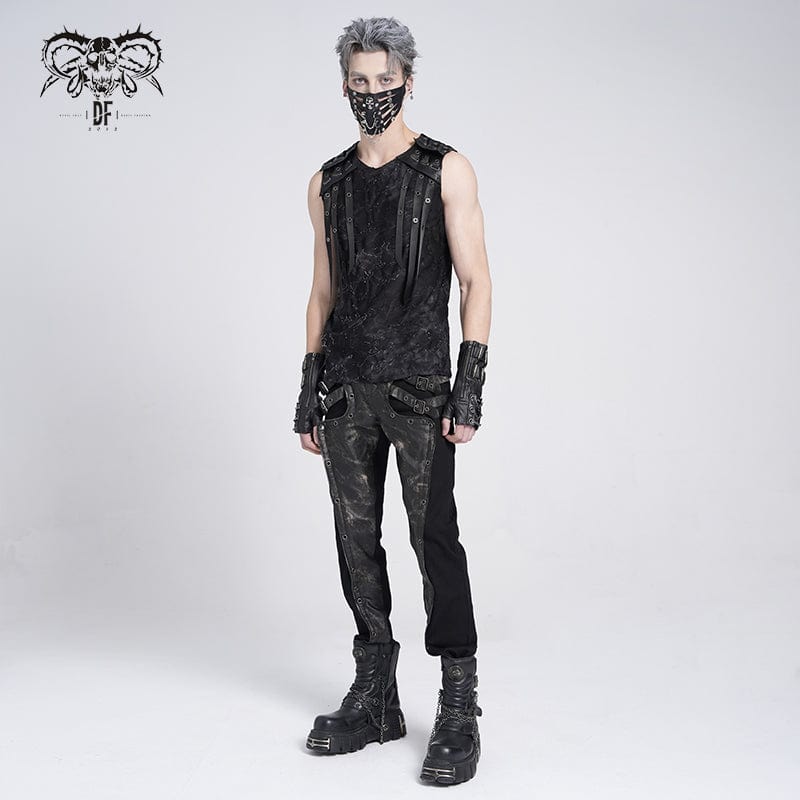 DEVIL FASHION Men's Gothic Eyelet Strap Distressed Vest