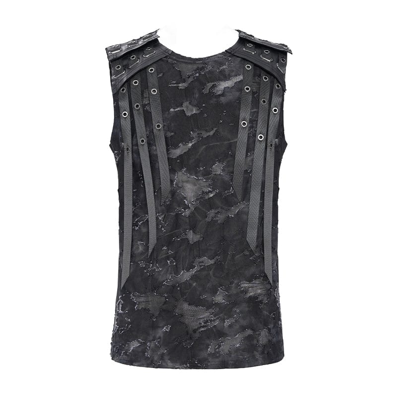 DEVIL FASHION Men's Gothic Eyelet Strap Distressed Vest