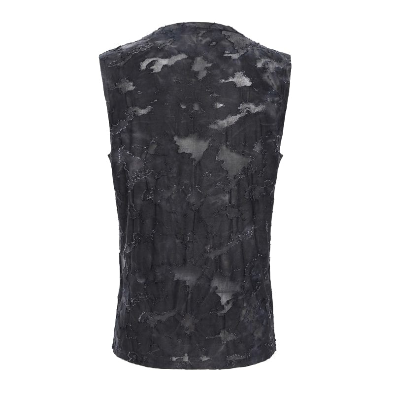 DEVIL FASHION Men's Gothic Eyelet Strap Distressed Vest