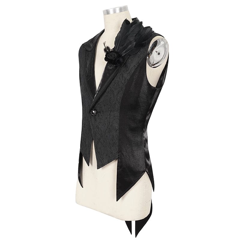 DEVIL FASHION Men's Gothic Feather Swallow-tailed Waistcoat Black