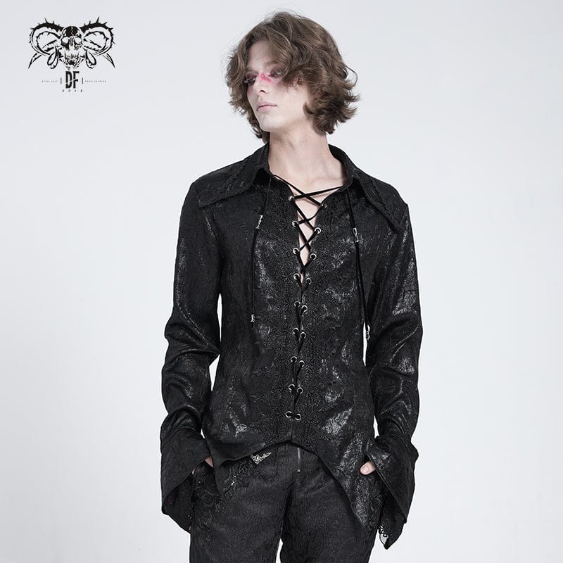 DEVIL FASHION Men's Gothic Flared Sleeved Lace-up Swallow-tailed Shirt