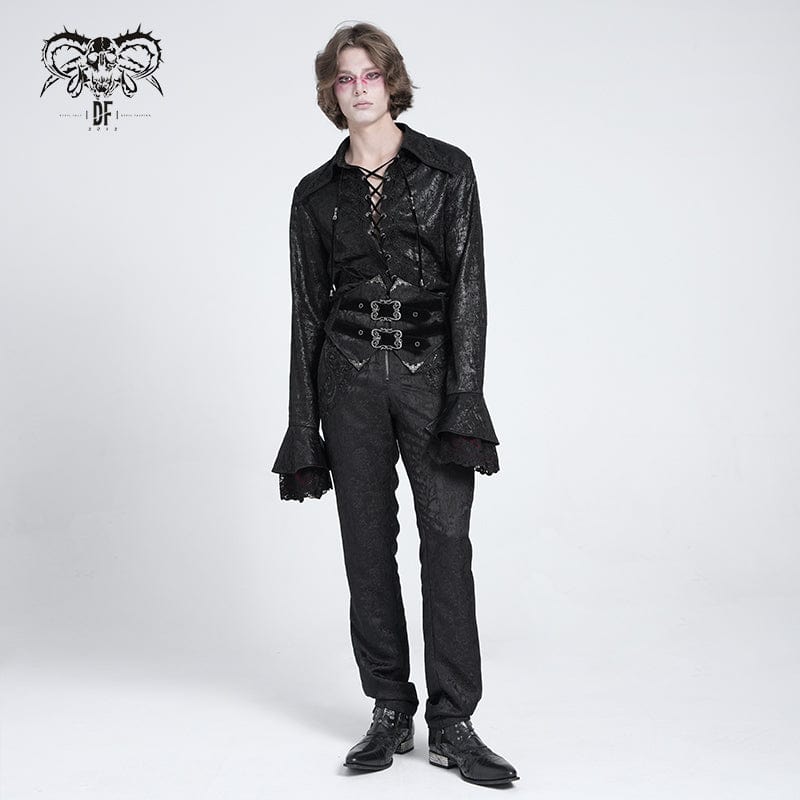 DEVIL FASHION Men's Gothic Flared Sleeved Lace-up Swallow-tailed Shirt