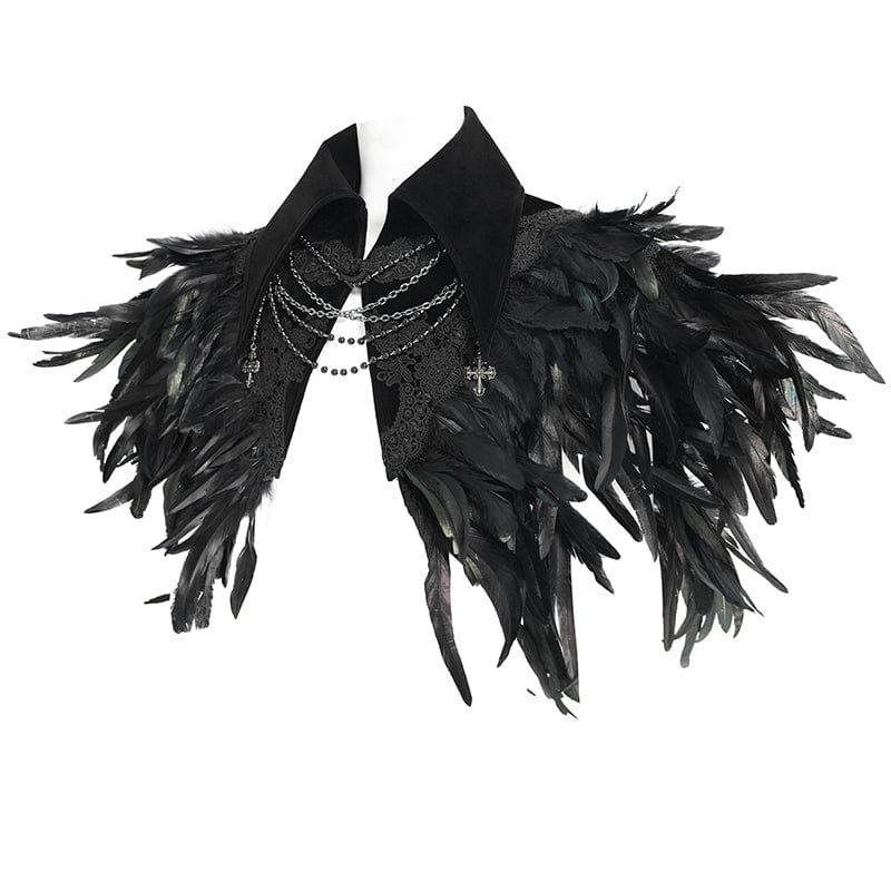DEVIL FASHION Men's Gothic Floral Embroidered Feather Cape