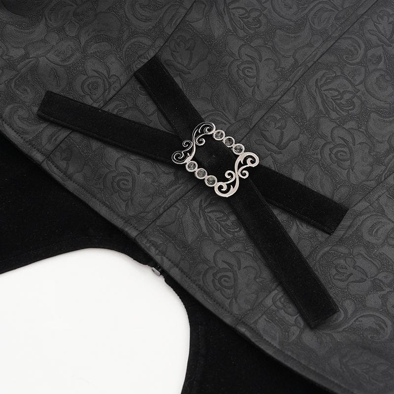 DEVIL FASHION Men's Gothic Floral Embroidered Velvet Splice Waistcoat