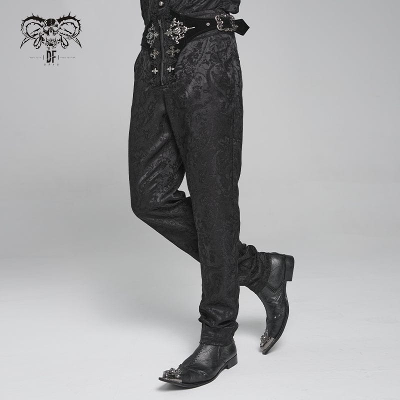 DEVIL FASHION Men's Gothic Floral Printed Buckle Lace-up Pants