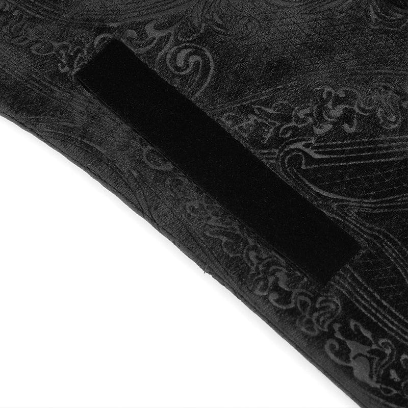 DEVIL FASHION Men's Gothic Floral Printed Diamante Stand Collar Coat Black