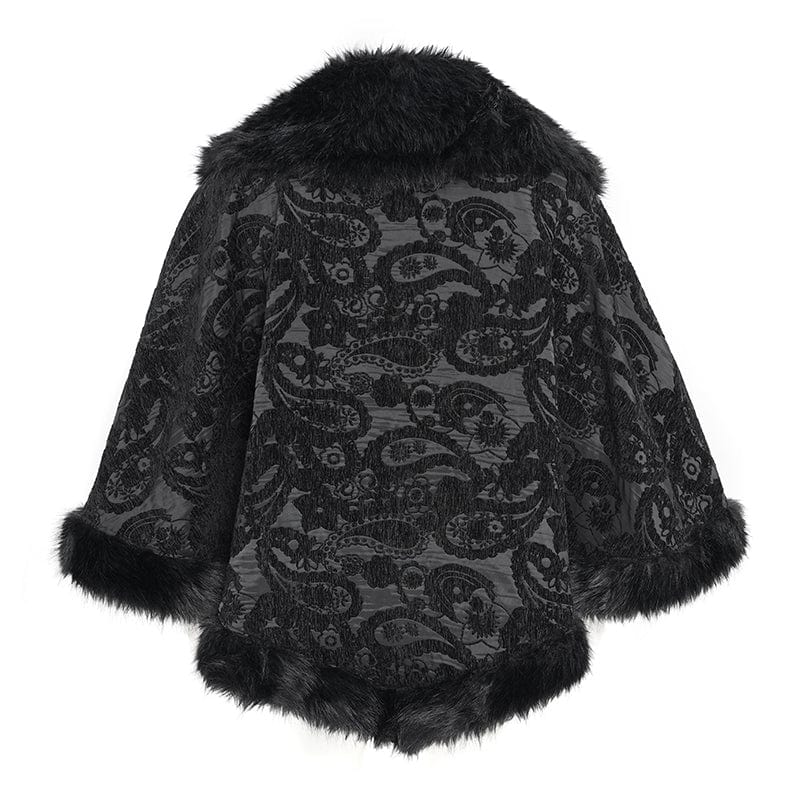 DEVIL FASHION Men's Gothic Floral Printed Faux Fur Splice Cape