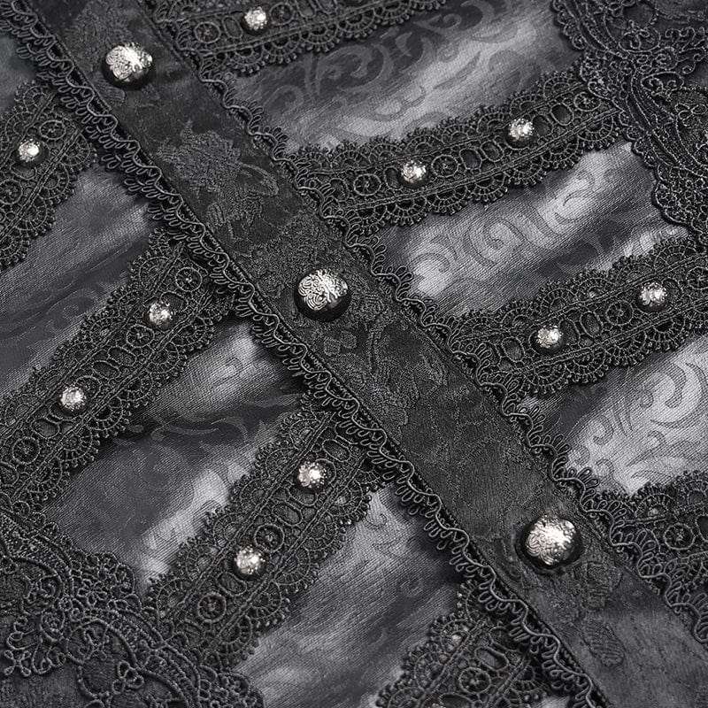 DEVIL FASHION Men's Gothic Floral Printed Stand Collar Lantern Sleeved Shirt Black