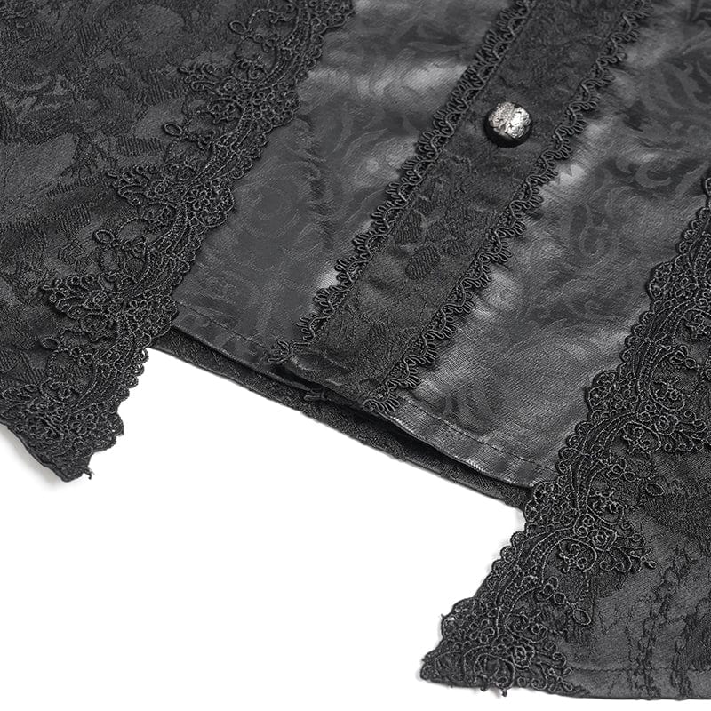 DEVIL FASHION Men's Gothic Floral Printed Stand Collar Lantern Sleeved Shirt Black