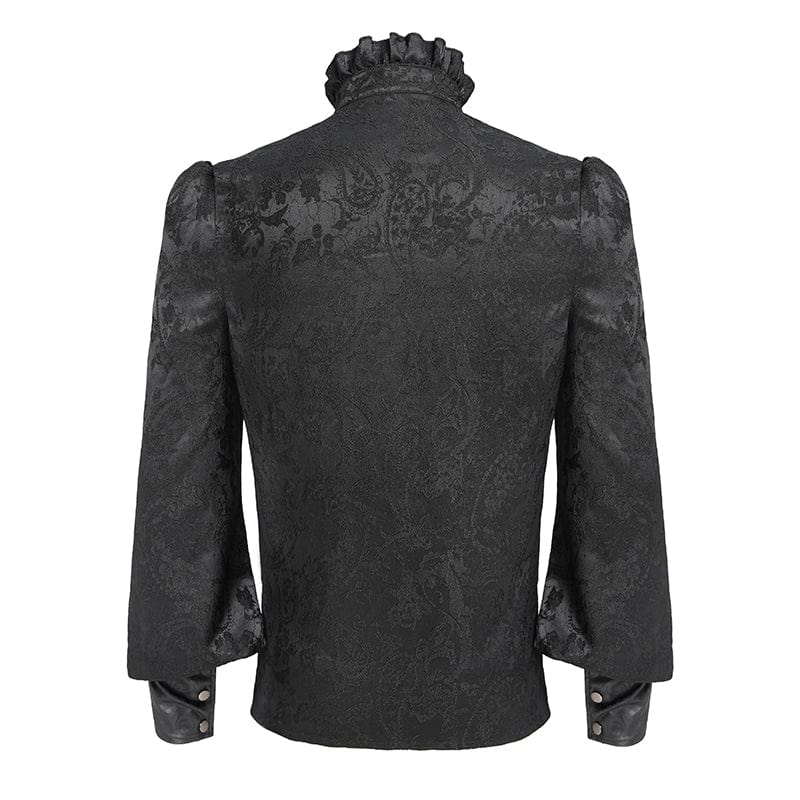 DEVIL FASHION Men's Gothic Floral Printed Stand Collar Lantern Sleeved Shirt Black