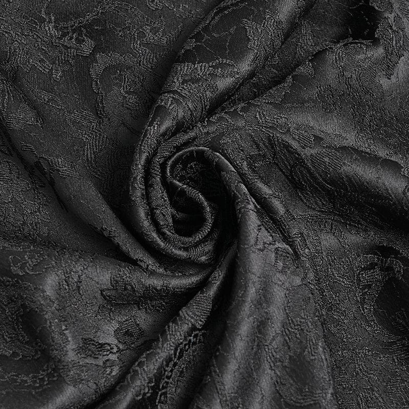 DEVIL FASHION Men's Gothic Floral Printed Stand Collar Lantern Sleeved Shirt Black