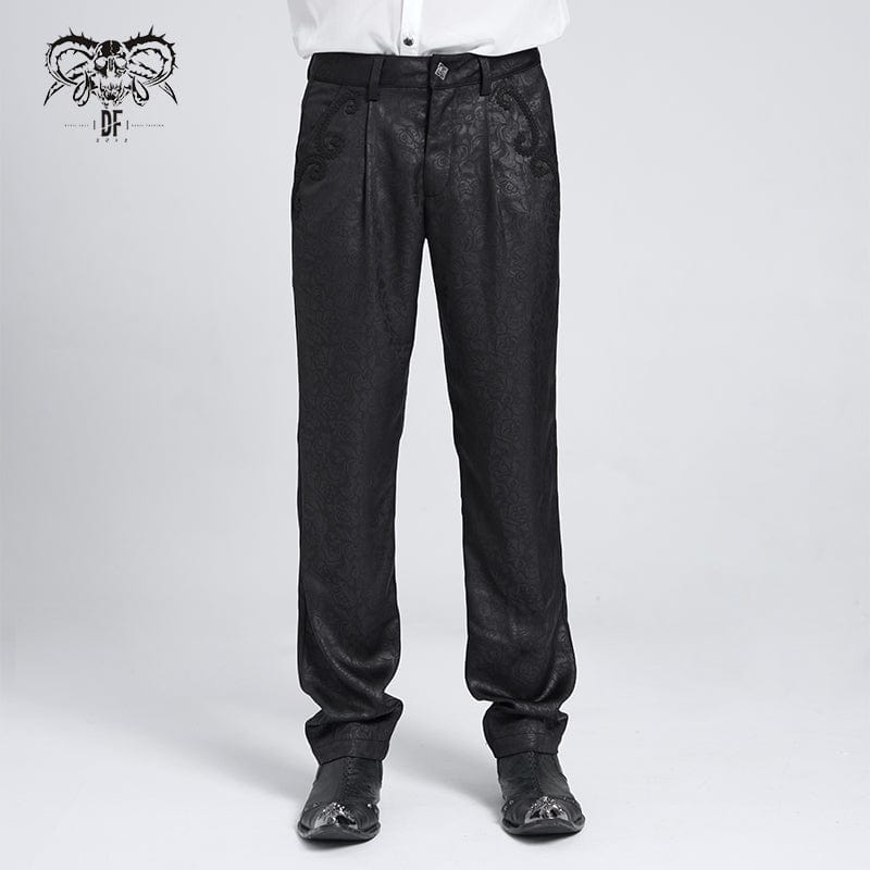 DEVIL FASHION Men's Gothic Floral Printed Suit Pants