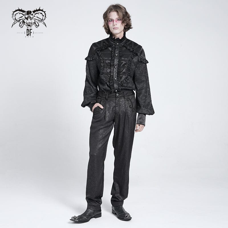 DEVIL FASHION Men's Gothic Floral Printed Suit Pants