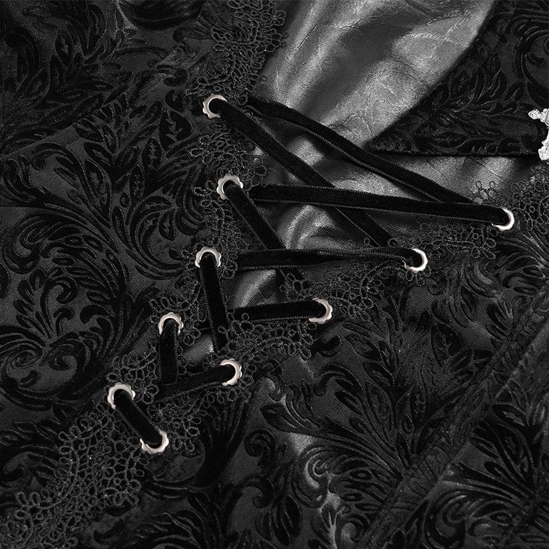 DEVIL FASHION Men's Gothic Floral Printed Turn-down Collar Shirt