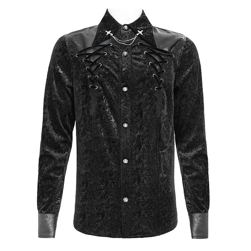 DEVIL FASHION Men's Gothic Floral Printed Turn-down Collar Shirt