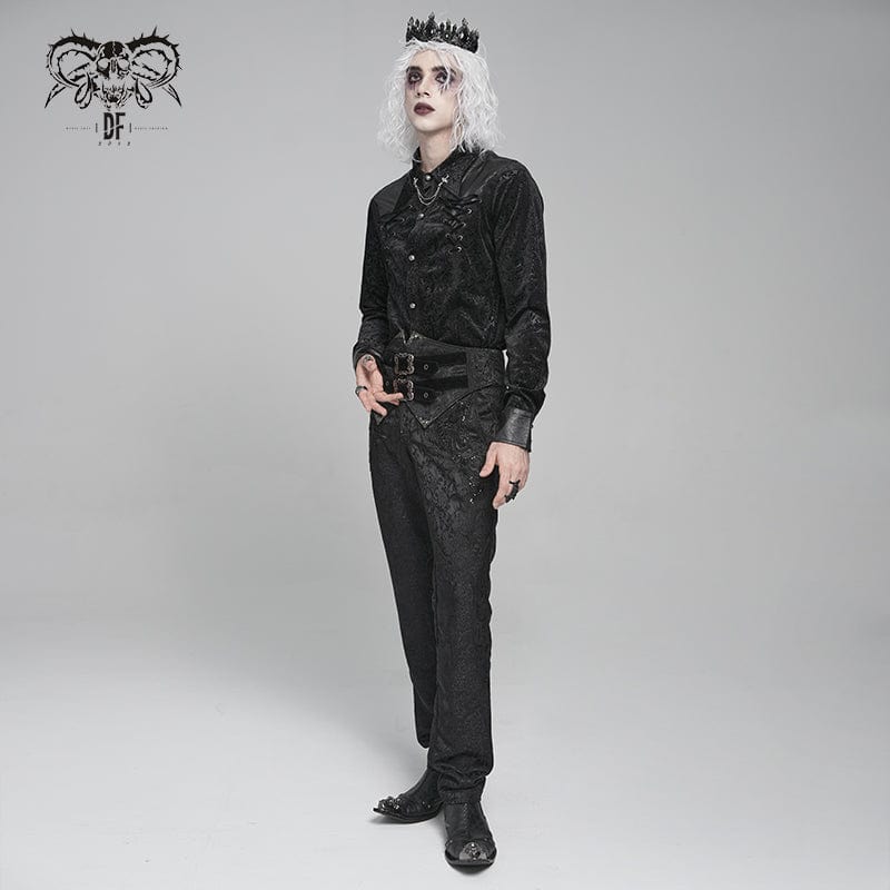 DEVIL FASHION Men's Gothic Floral Printed Turn-down Collar Shirt