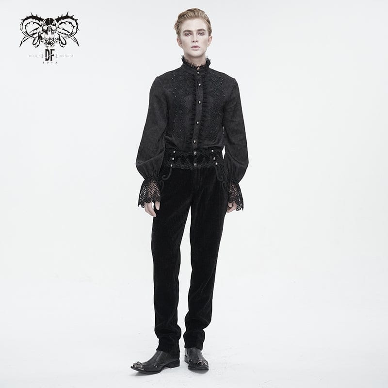 DEVIL FASHION Men's Gothic High-waisted Lace Splice Pants Black