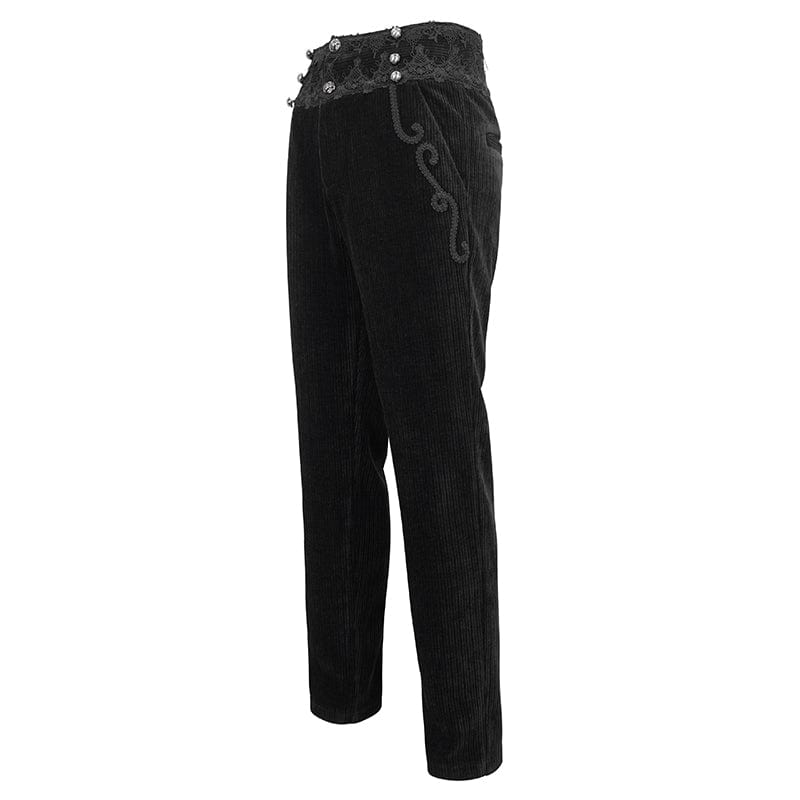 DEVIL FASHION Men's Gothic High-waisted Lace Splice Pants Black