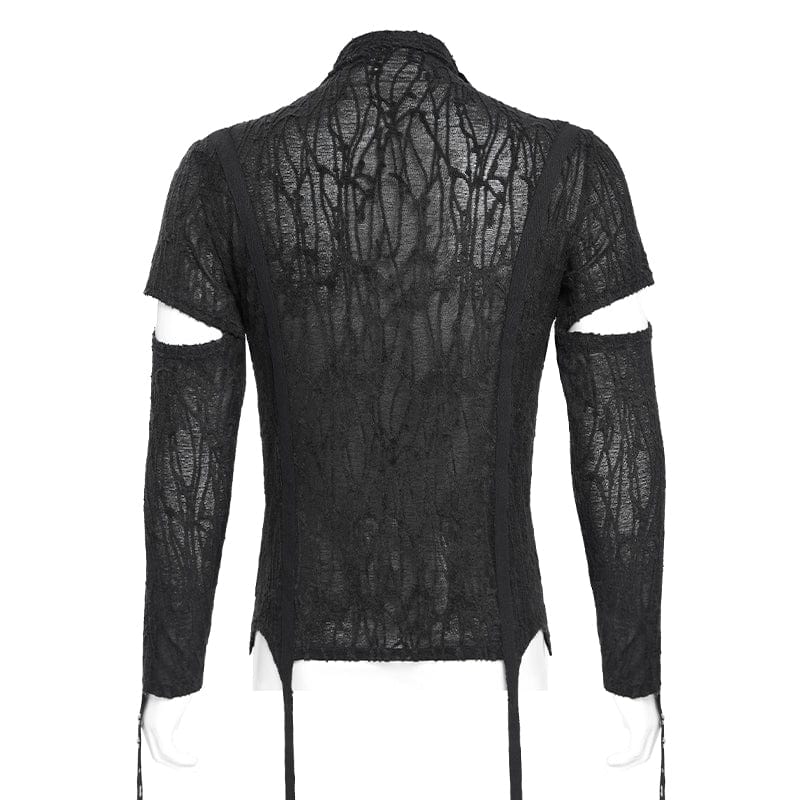 DEVIL FASHION Men's Gothic Irregular Eyelet Strap Lace-up T-shirt