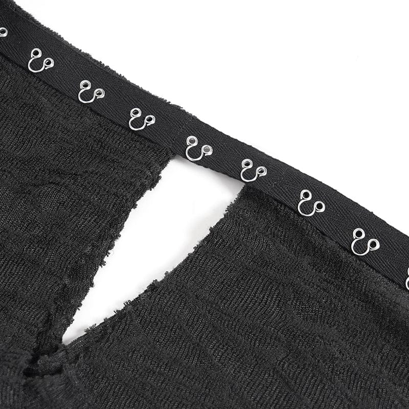 DEVIL FASHION Men's Gothic Irregular Eyelet Strap Lace-up T-shirt