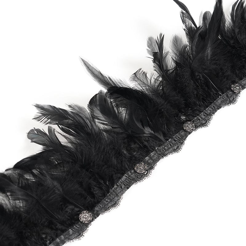 DEVIL FASHION Men's Gothic Irregular Rose Printed Contrast Color Waistcoat with Detachable Feather Accessory