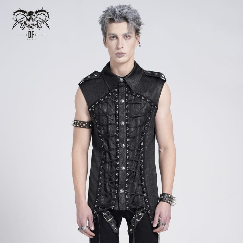 DEVIL FASHION Men's Gothic Irregular Studded Lace-up Vest