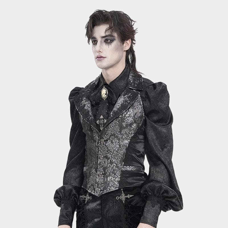 DEVIL FASHION Men's Gothic Jacquard Single-breasted Halterneck Vest Silver