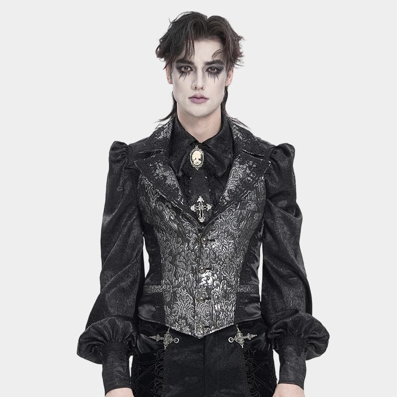 DEVIL FASHION Men's Gothic Jacquard Single-breasted Halterneck Vest Silver