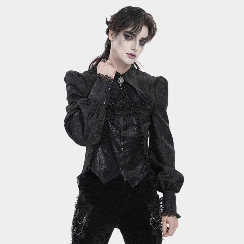 DEVIL FASHION Men's Gothic Jacquard Swallow-tailed Shirt with Necktie Black